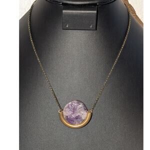 Larissa Loden 'Floating Amethyst' Pendant Brass Antiqued Chain 18" Necklace